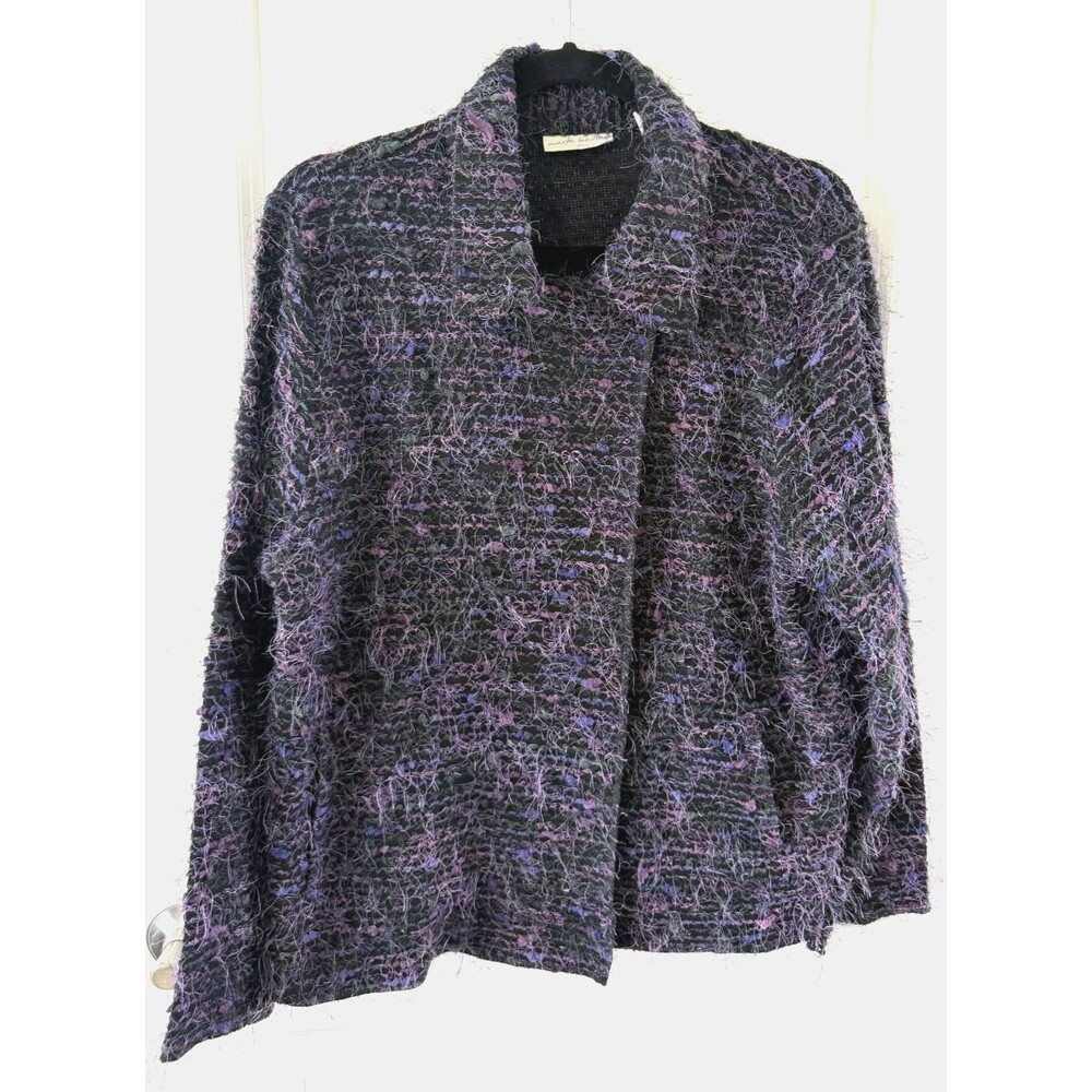 Marsh Landing Fuzzy Eyelash knit Cardigan Black Purple Size L